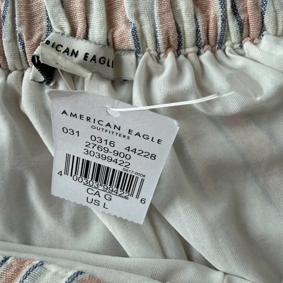 American Eagle Striped Wide Leg Linen/Cotton Blend Crop Pants NWT L - Picture 6 of 8